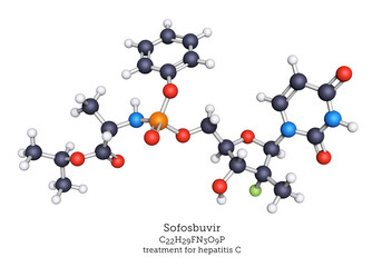  Molecular model of sofosbuvir, hepatitis C medication 