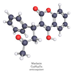 Obraz premium Warfarin anticoagulant as a molecular model