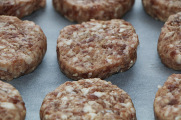 Healthy Eating - Raw minced meatballs cooked for frying in the oven.