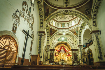 Fototapeta na wymiar Inside a church in Ocoltan, Oaxaca, Mexico