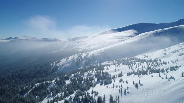 Fly over mountain ski resort