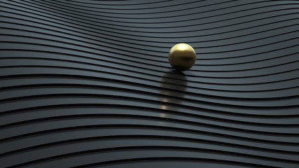 Modern black abstract fluid background with gold ball. Can be used in cover design, poster, flyer, book design, social media template, website backgrounds. 3d rendering.