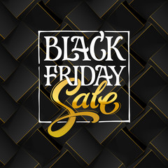 Black Friday Sale typography on dark background. Black geometric