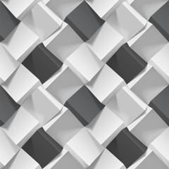Seamless geometric pattern with realistic black and white cubes. Vector template for wallpapers, textile, fabric, wrapping paper, backgrounds. Texture with volume extrude effect. Vector illustration.