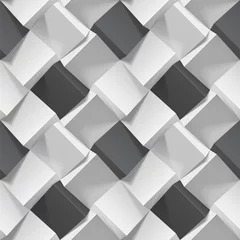 Foto op Plexiglas 3D Naadloos geometrisch patroon met realistische zwart-witte kubussen. Vectorsjabloon voor behang, textiel, stof, inpakpapier, achtergronden. Textuur met volume-extrudeereffect. Vector illustratie.