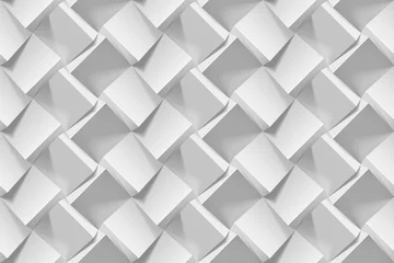 Tapeten Hellgraues abstraktes nahtloses geometrisches Muster. Realistische 3D-Würfel aus weißem Papier. Vektorvorlage für Tapeten, Textilien, Stoffe, Packpapier, Hintergründe. Textur mit Volumenextrusionseffekt. © VDNKL