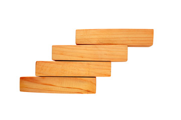 Wood bar pieces on isolated background. Climbing horizontal wooden bars as concept of kids development toy, construction or decoration. Mockup stairs or diagram elements