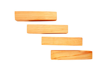 Wood bar pieces on isolated background. Descent horizontal wooden bars as concept of kids development toy, construction or decoration. Mockup stairs or diagram elements