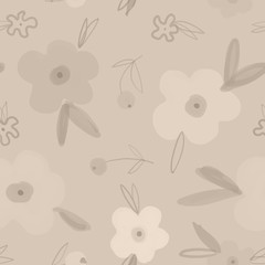 Seamless Botanical pattern with flowers in soft colors. Naive style. Suitable for printing on fabric and for children's Wallpaper, for design, for wrapping paper and decoration of children's parties.