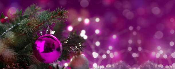 Fototapeta na wymiar Christmas background. Fir branches and decorative New Year ornamental balls