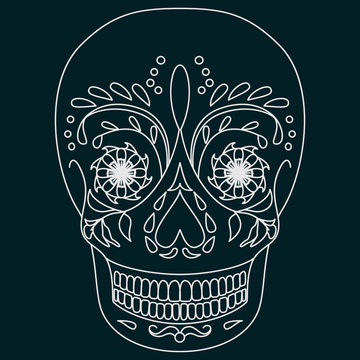 Silhouette of a skull on a dark background for design on the theme of Day of the Dead. Vector illustration for a traditional Mexican holiday.