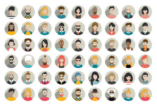 Mega set of circle persons, avatars, people heads  different nationality in flat style. Vector.