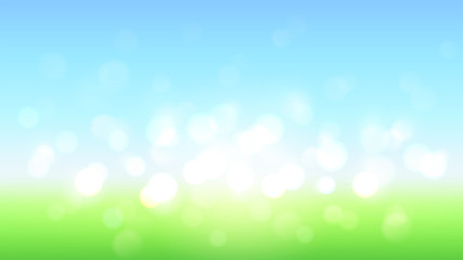 Green vector landscape with bokeh. Sky and grass