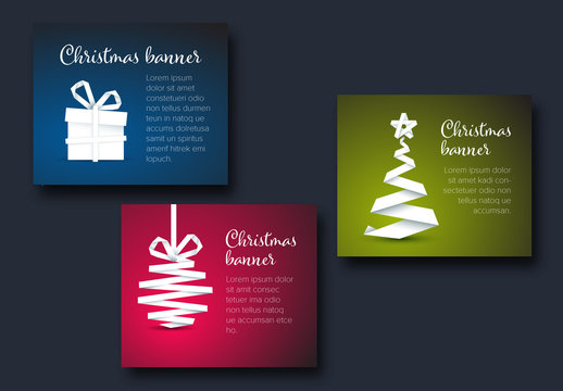 Christmas Web Banner Layout Set with Illustrative Elements