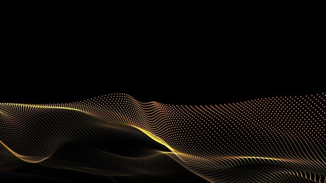 4k. Wave lines. Abstract background. Line pattern. Wavy texture. Motion graphics. Dots animation. Glowing waves. Gold color. Seamless loop  3840x2160