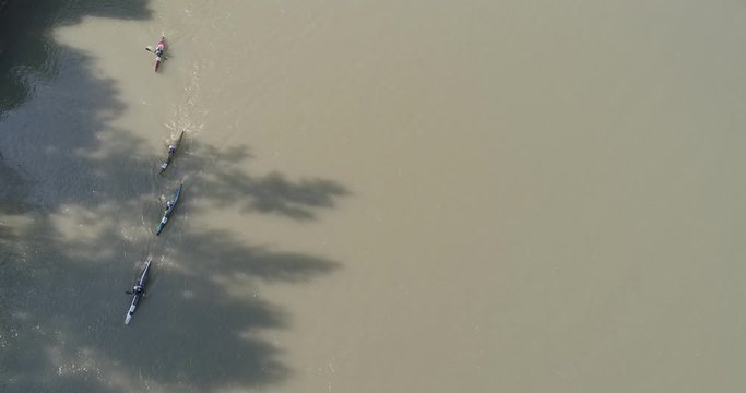  Kayaking At Adige River, Canoe Kayak Rafting Marathon, Top View Of Canoe Rowing Down