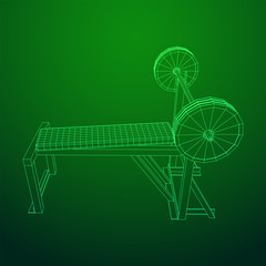 Barbell with weights. Gym equipment. Bodybuilding, powerlifting, fitness concept. Wireframe low poly mesh vector illustration.
