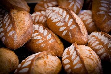 Loaves of bread in a bakery