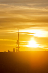  Zizkov television tower at sunrise, Lesser Town (UNESCO), Prague, Czech republic