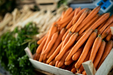 Fresh carrots on the market