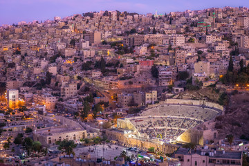 The roman theater at dusk, Amman, Jordan