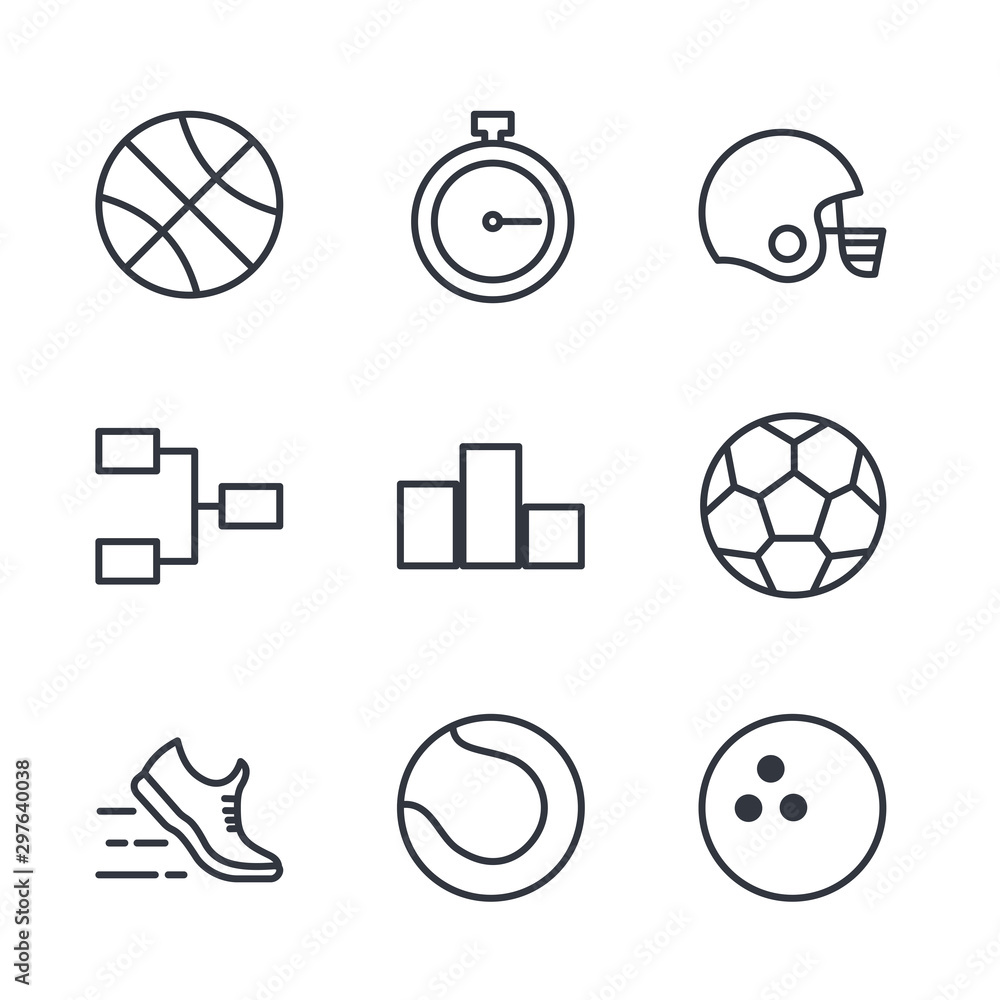 Poster premium set of sport line icons. modern outline style icon collection for graphic and web design. sp
