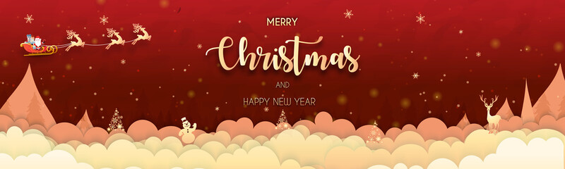 Merry Christmas and happy new year.  Celebrate for season's greeting for landscape gold background, snow, card, and happiness. Vector Illustration