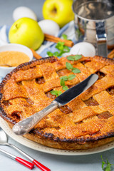 Traditional lattice apple pie.