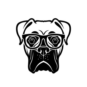 Boxer dog wearing eyeglasses - isolated outlined vector illustration