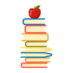 Apple on top stack books white background illustration vector. Education concept.