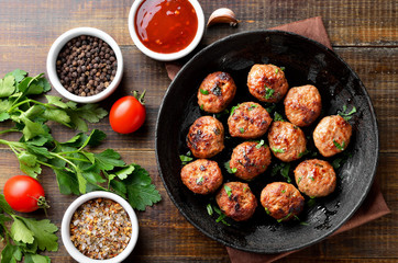 Fried cutlets from minced meat in frying pan
