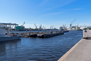 Cranes of the Baltic Shipyard and Admiralty Shipyard. Saint Petersburg, Russia.