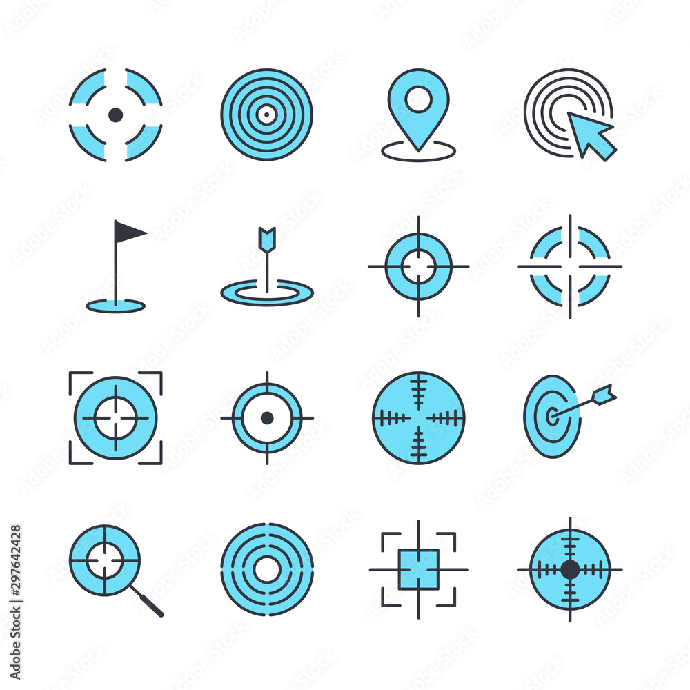 Poster target line set icon template color editable. such as job hunting, marketing target pack symbol vect