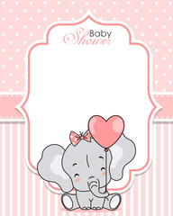 Baby shower invitation. Cute elephant with balloon. Space for text
