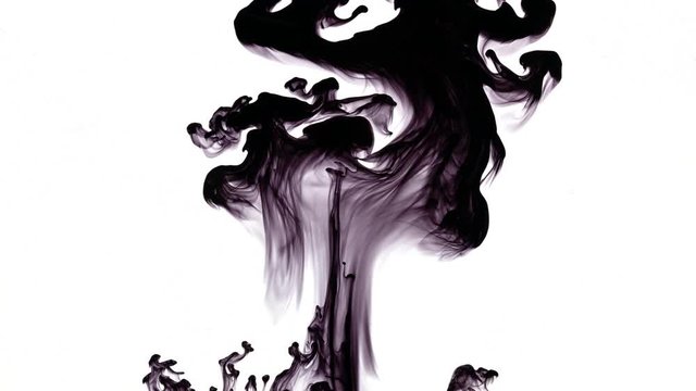 Dissolution of ink in water. Abstract black pattern on a white background
