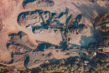 Basalt processing plant, top view plant, bird flight.