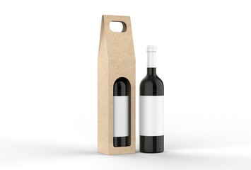 Corrugated Cardboard Wine Box Wine Bottle For Branding. 3d render illustration.