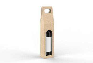 Corrugated Cardboard Wine Box Wine Bottle For Branding. 3d render illustration.