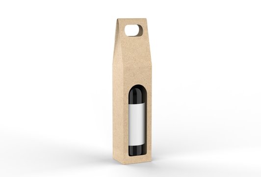 Corrugated Cardboard Wine Box Wine Bottle For Branding. 3d render illustration.