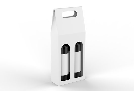 Corrugated Cardboard Wine Box Wine Bottle For Branding. 3d render illustration.