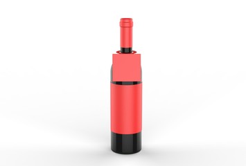 Wine bottle with blank label and hang tag for branding and mock up. 3d render illustration.