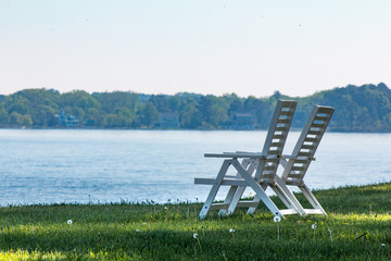 Chairs on the grass, looking to the Chesapeake Bay