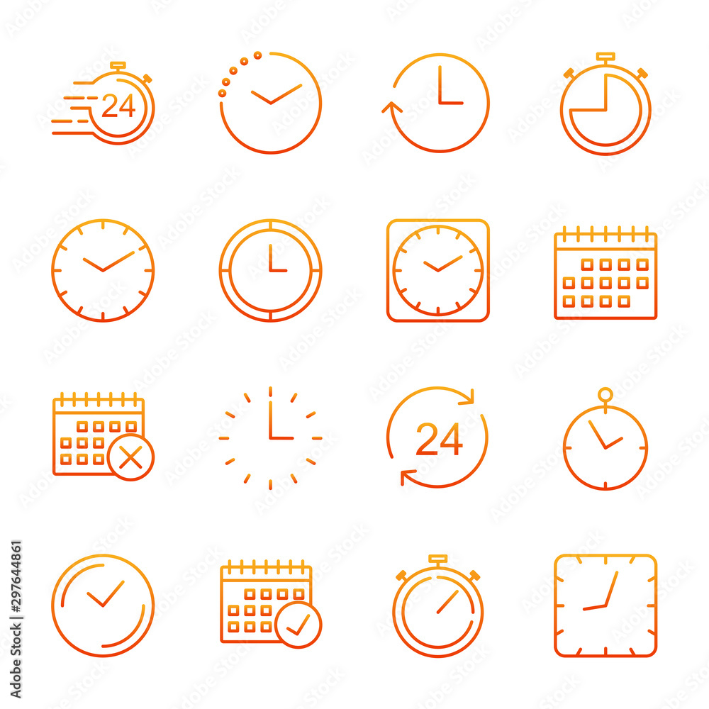 Poster simple set of time icon template color editable. contains such icons as time inspection, log, calend