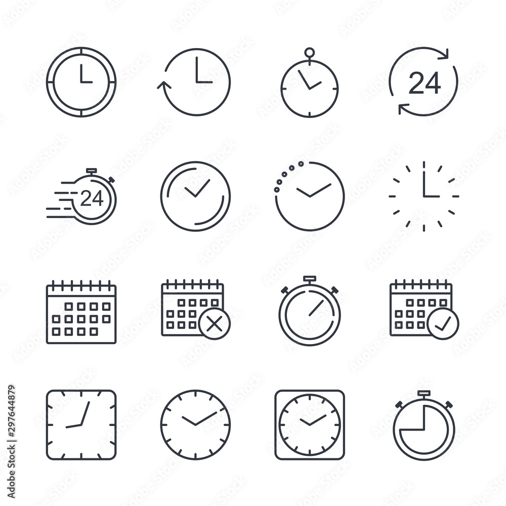Aufkleber Simple Set of Time icon template color editable. Contains such Icons as Time Inspection, Log, Calendar and more symbol vector sign isolated on white background for graphic and web design.