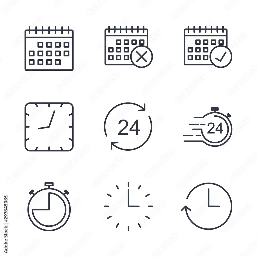 Poster simple set of time icon template color editable. contains such icons as time inspection, log, calend