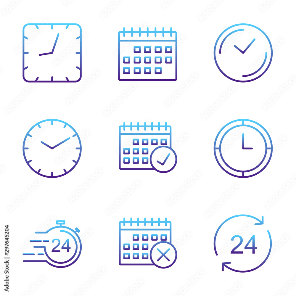 Poster simple set of time icon template color editable. contains such icons as time inspection, log, calend