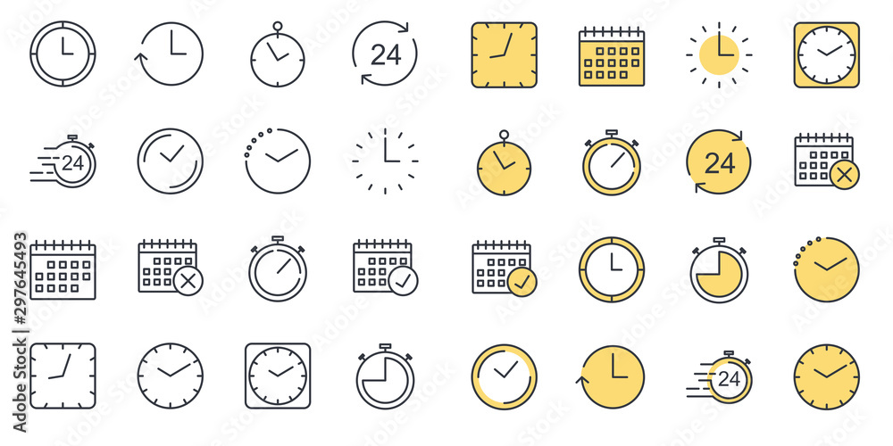 Aufkleber Simple Set of Time icon template color editable. Contains such Icons as Time Inspection, Log, Calendar and more symbol vector sign isolated on white background for graphic and web design.