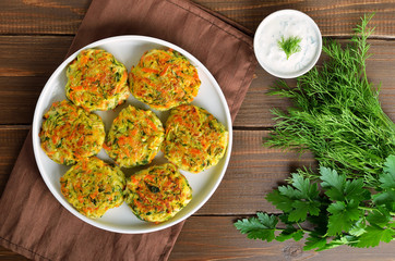 Vegetable cutlet from zucchini, carrot, herbs