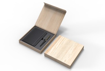 Blank dairy and pen set for branding and mock up. 3d render illustration.