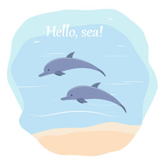 dolphins swim in the sea. vector illustration.